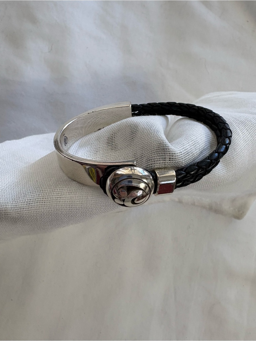 Brighton Black Braided Leather Bracelet with Button Clasp